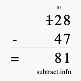 Calculate 128 minus 47 using long subtraction