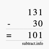 Calculate 131 minus 30 using long subtraction