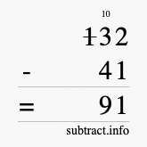 Calculate 132 minus 41 using long subtraction