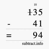 Calculate 135 minus 41 using long subtraction