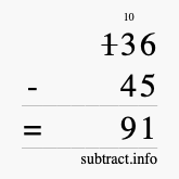 Calculate 136 minus 45 using long subtraction