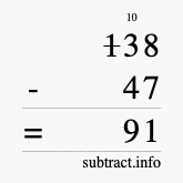 Calculate 138 minus 47 using long subtraction
