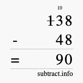 Calculate 138 minus 48 using long subtraction