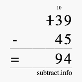 Calculate 139 minus 45 using long subtraction