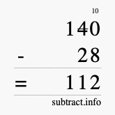 Calculate 140 minus 28 using long subtraction Calculate 140 minus 28 using long subtraction
