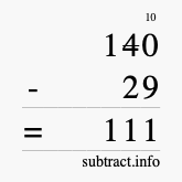 Calculate 140 minus 29 using long subtraction Calculate 140 minus 29 using long subtraction