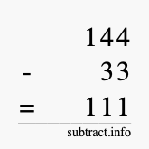 Calculate 144 minus 33 using long subtraction