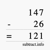 Calculate 147 minus 26 using long subtraction Calculate 147 minus 26 using long subtraction