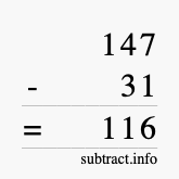 Calculate 147 minus 31 using long subtraction Calculate 147 minus 31 using long subtraction