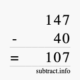 Calculate 147 minus 40 using long subtraction