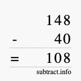 Calculate 148 minus 40 using long subtraction