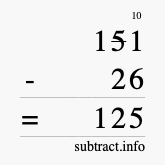 Calculate 151 minus 26 using long subtraction Calculate 151 minus 26 using long subtraction