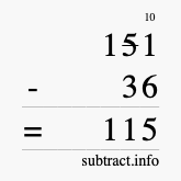Calculate 151 minus 36 using long subtraction