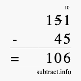 Calculate 151 minus 45 using long subtraction