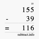 Calculate 155 minus 39 using long subtraction