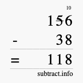 Calculate 156 minus 38 using long subtraction