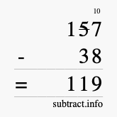 Calculate 157 minus 38 using long subtraction