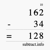 Calculate 162 minus 34 using long subtraction