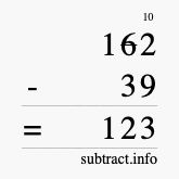 Calculate 162 minus 39 using long subtraction