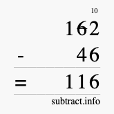 Calculate 162 minus 46 using long subtraction