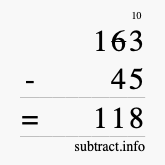 Calculate 163 minus 45 using long subtraction