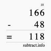 Calculate 166 minus 48 using long subtraction