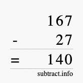 Calculate 167 minus 27 using long subtraction