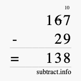 Calculate 167 minus 29 using long subtraction