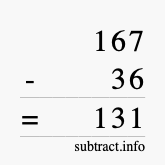 Calculate 167 minus 36 using long subtraction