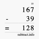 Calculate 167 minus 39 using long subtraction