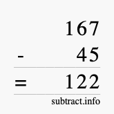 Calculate 167 minus 45 using long subtraction