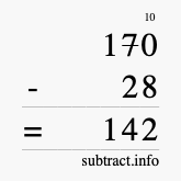Calculate 170 minus 28 using long subtraction Calculate 170 minus 28 using long subtraction