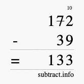 Calculate 172 minus 39 using long subtraction