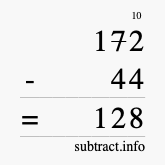 Calculate 172 minus 44 using long subtraction