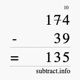 Calculate 174 minus 39 using long subtraction