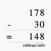 Calculate 178 minus 30 using long subtraction