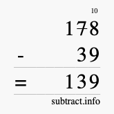 Calculate 178 minus 39 using long subtraction