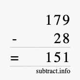 Calculate 179 minus 28 using long subtraction
