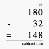 Calculate 180 minus 32 using long subtraction