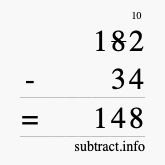 Calculate 182 minus 34 using long subtraction