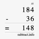 Calculate 184 minus 36 using long subtraction