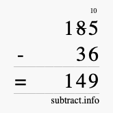 Calculate 185 minus 36 using long subtraction
