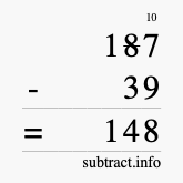 Calculate 187 minus 39 using long subtraction