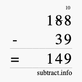 Calculate 188 minus 39 using long subtraction