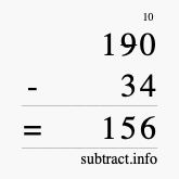 Calculate 190 minus 34 using long subtraction Calculate 190 minus 34 using long subtraction