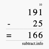 Calculate 191 minus 25 using long subtraction