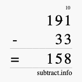 Calculate 191 minus 33 using long subtraction