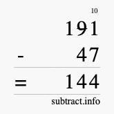 Calculate 191 minus 47 using long subtraction