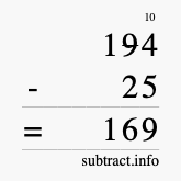 Calculate 194 minus 25 using long subtraction