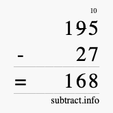 Calculate 195 minus 27 using long subtraction